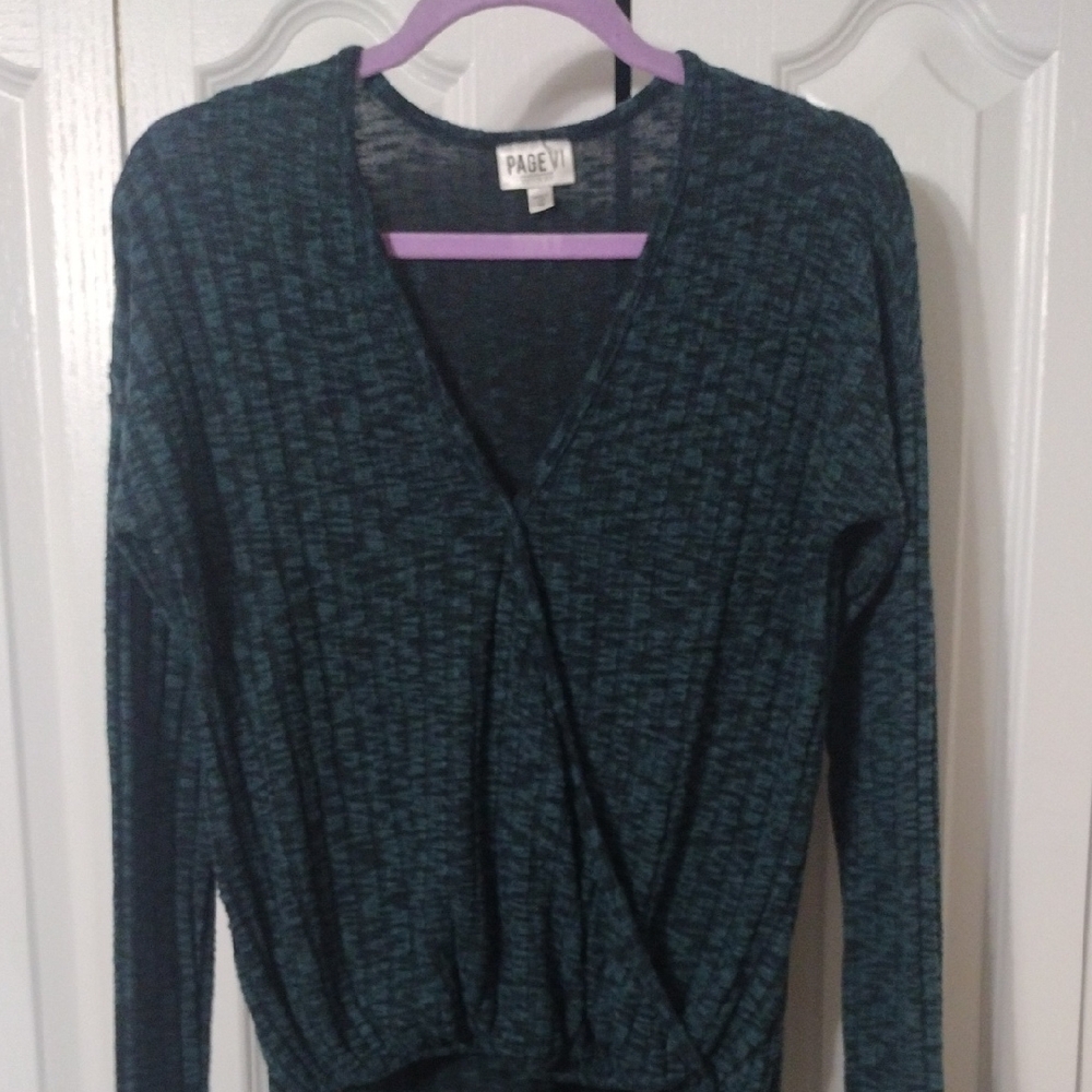 PAIGE Textured V-Neck Sweater in Dark Teal and Black